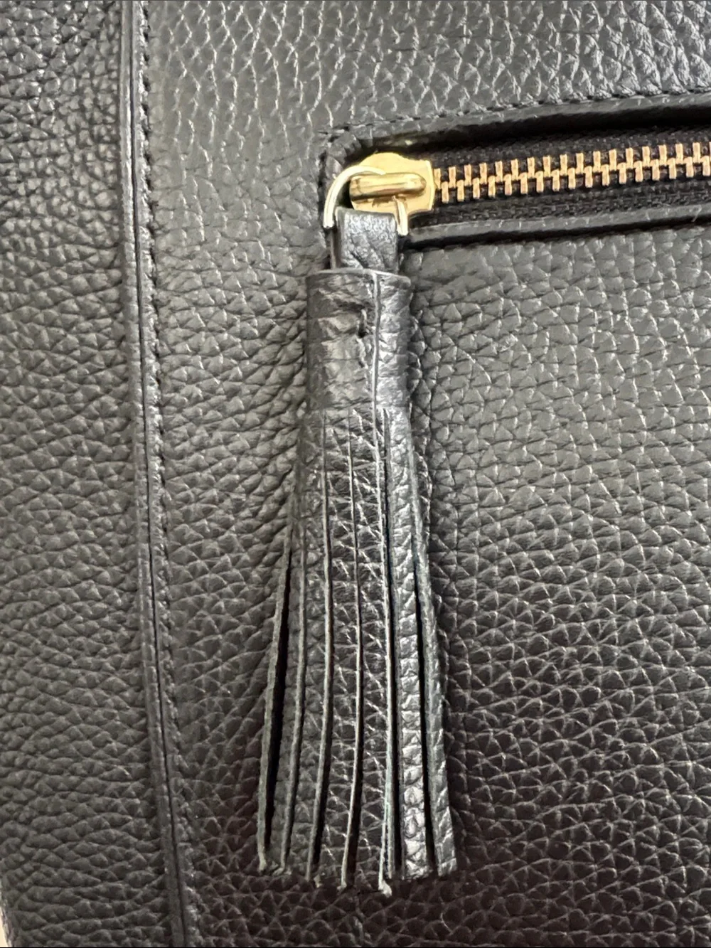 kate spade Black Pebbled Leather Tote with Front Zip Tassel